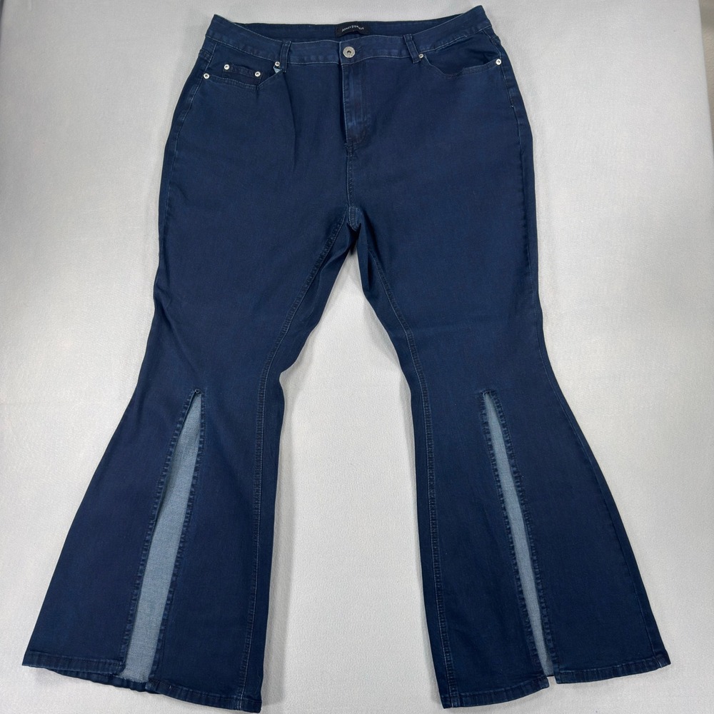 Ashley Stewart Dark Rinse Split Front Leg Flare Jeans Size 20 NWT PC1068A-SET